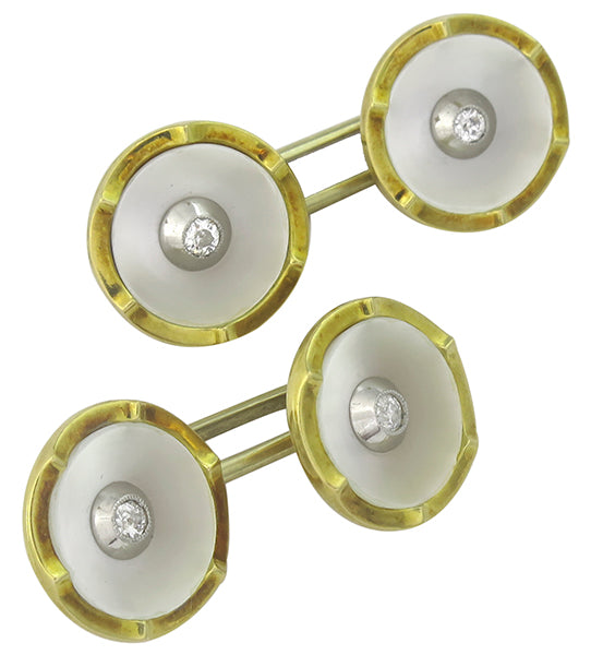Antique 0.20ct Diamond Mother of Pearl 18k Gold Cufflinks