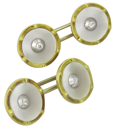 Antique 0.20ct Diamond Mother of Pearl 18k Gold Cufflinks