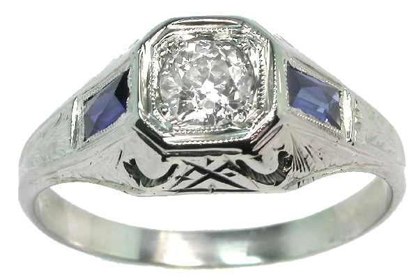 Antique 0.28ct Diamond 18k White Gold Engagement Ring