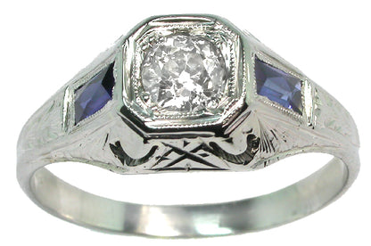 Antique 0.28ct Diamond 18k White Gold Engagement Ring