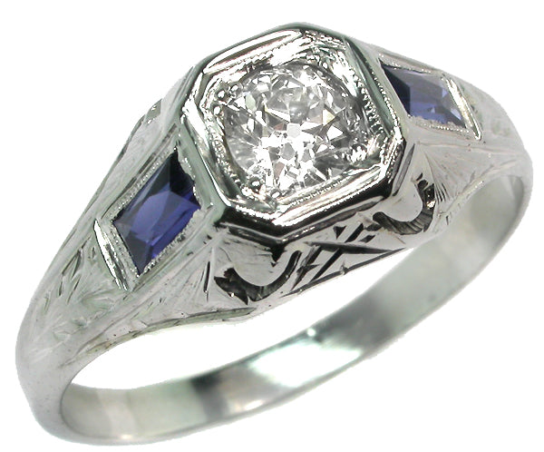 Antique 0.28ct Diamond 18k White Gold Engagement Ring