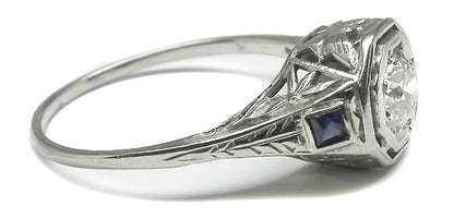 Antique  0.40ct Old Mine  Cut Diamond Sapphire 14k White Gold  Ring