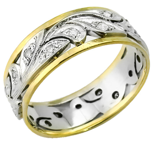 Antique 0.65ct Diamond  2 Tone  Wedding Band