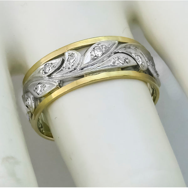 Antique 0.65ct Diamond  2 Tone  Wedding Band