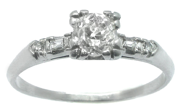 Antique  0.65ct Old Mine Diamond Platinum Engagement Ring