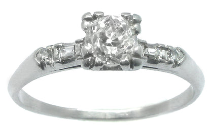 Antique  0.65ct Old Mine Diamond Platinum Engagement Ring