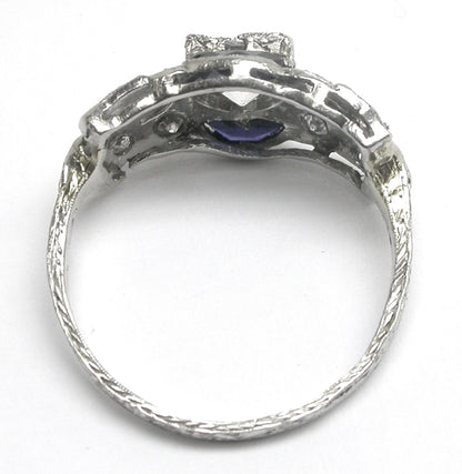 Antique 0.91ct Diamond & Sapphire Platinum Ring