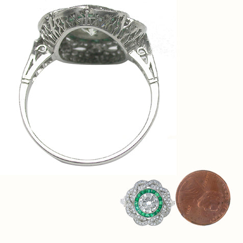 Antique  0.95ct   Diamond Emerald Engagement Ring