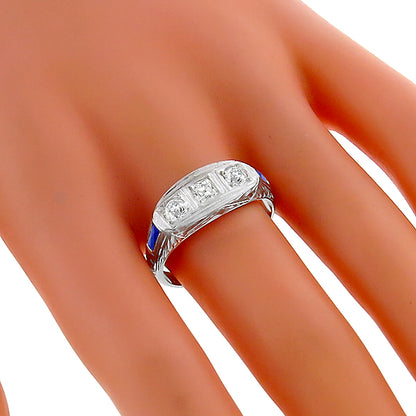 Antique 1.00ct Diamond Sapphire Gold Ring