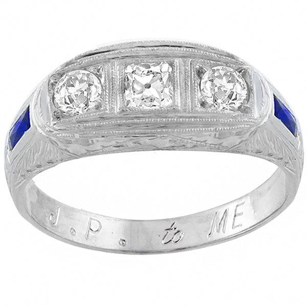 Antique 1.00ct Diamond Sapphire Gold Ring