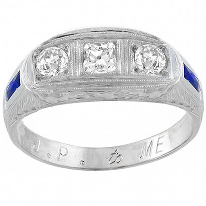 Antique 1.00ct Diamond Sapphire Gold Ring