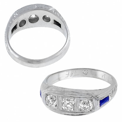 Antique 1.00ct Diamond Sapphire Gold Ring