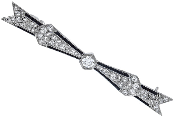 Antique 1.10ct Diamond Onyx Pin