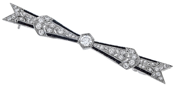 Antique 1.10ct Diamond Onyx Pin