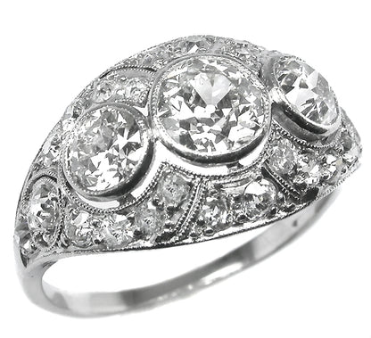 Antique  1.10ct Old Mine Diamond 18k White Gold Ring