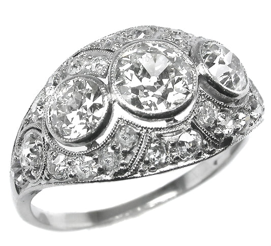 Antique  1.10ct Old Mine Diamond 18k White Gold Ring