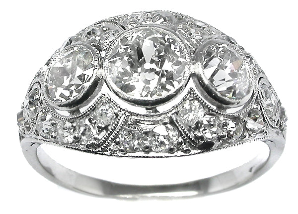Antique  1.10ct Old Mine Diamond 18k White Gold Ring