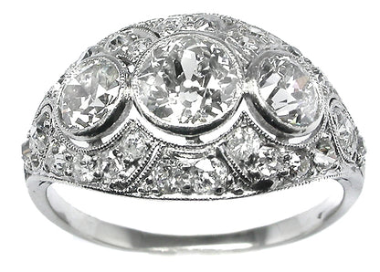 Antique  1.10ct Old Mine Diamond 18k White Gold Ring