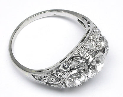 Antique  1.10ct Old Mine Diamond 18k White Gold Ring