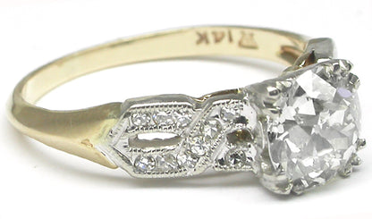 Antique 1.11ct Diamond 14k Yellow and White Gold Engagement Ring