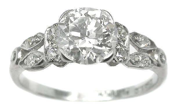 Antique 1.11ct Round Cut Diamond Platinum Engagement Ring