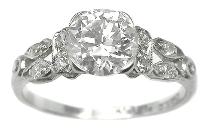 Antique 1.11ct Round Cut Diamond Platinum Engagement Ring