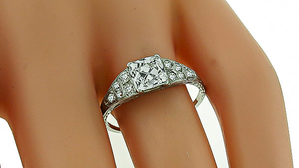 Antique 1.30ct Table Cut/ Ascher Cut Diamond Platinum Engagement Ring