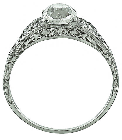 Antique 1.30ct Table Cut/ Ascher Cut Diamond Platinum Engagement Ring