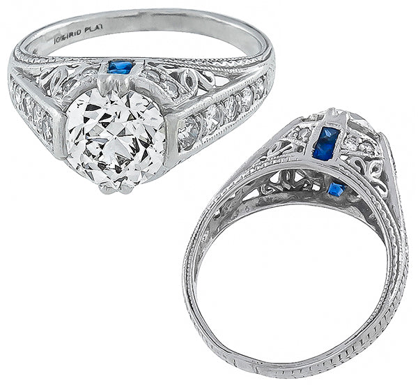 Antique 1.36ct Platinum Diamond Engagement Ring