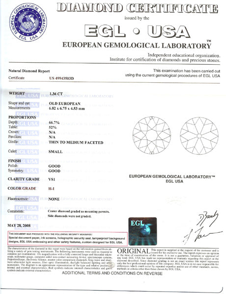 Antique 1.36ct Platinum Diamond Engagement Ring