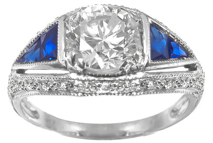 Antique 1.46ct Diamond Sapphire Gold  Engagement Ring