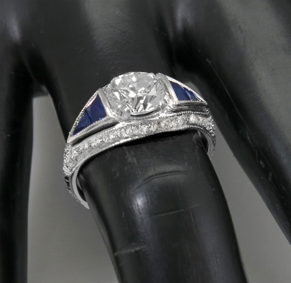 Antique 1.46ct Diamond Sapphire Gold  Engagement Ring