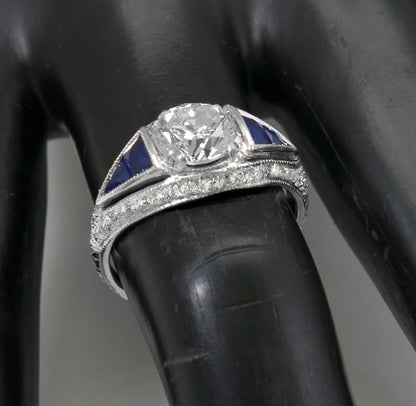 Antique 1.46ct Diamond Sapphire Gold  Engagement Ring