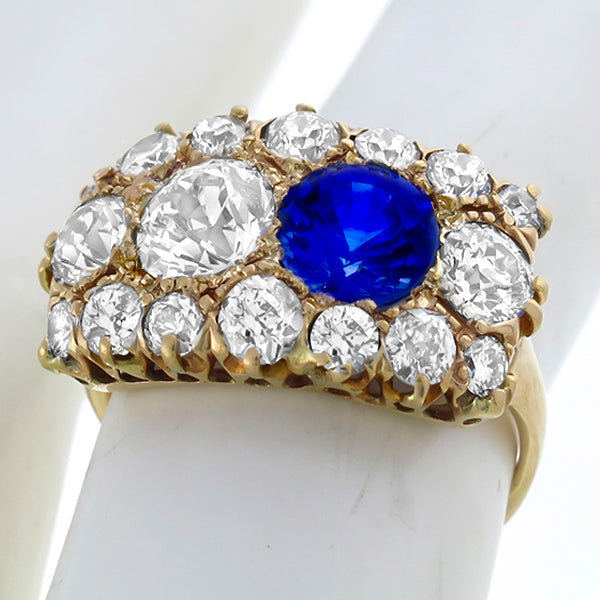 Antique 1.52ct Ceylon Sapphire 0.84ct Diamond Gold Ring