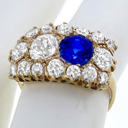 Antique 1.52ct Ceylon Sapphire 0.84ct Diamond Gold Ring