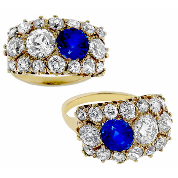 Antique 1.52ct Ceylon Sapphire 0.84ct Diamond Gold Ring
