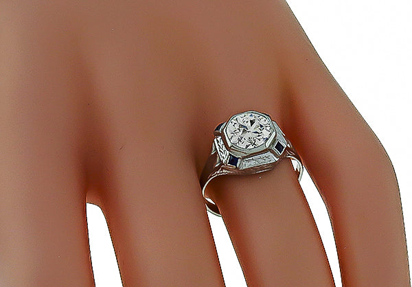 Antique 1.61ct Diamond Sapphire Engagement Ring