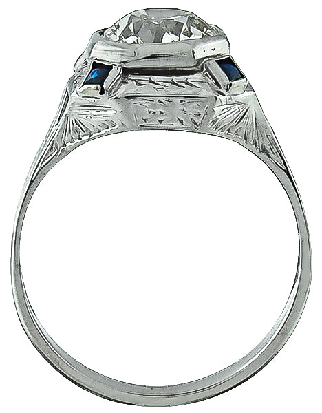 Antique 1.61ct Diamond Sapphire Engagement Ring