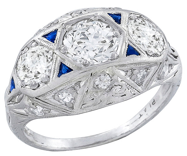 Antique 1.70ct Diamond Sapphire Anniversary Ring