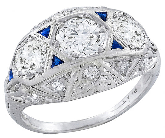 Antique 1.70ct Diamond Sapphire Anniversary Ring