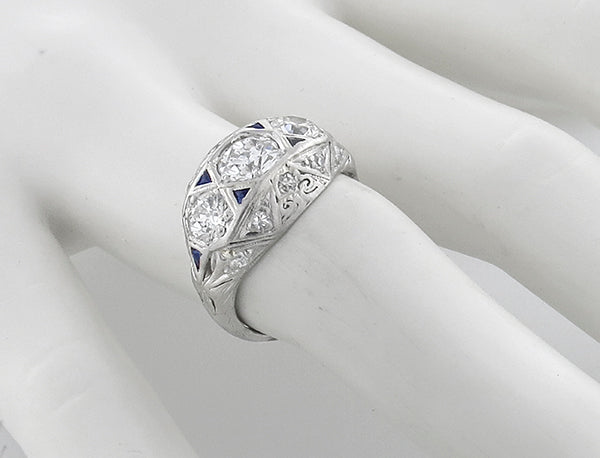 Antique 1.70ct Diamond Sapphire Anniversary Ring