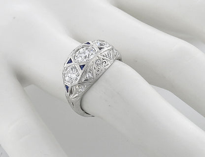 Antique 1.70ct Diamond Sapphire Anniversary Ring