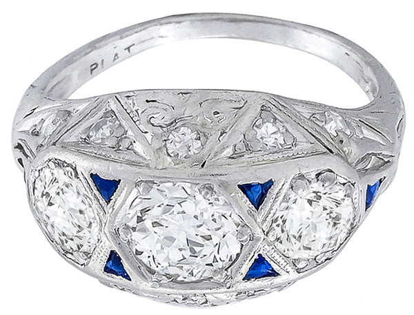 Antique 1.70ct Diamond Sapphire Anniversary Ring