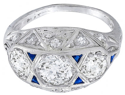 Antique 1.70ct Diamond Sapphire Anniversary Ring