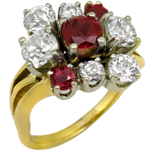 Antique 1.75ct Diamond 1.00ct Ruby Ring