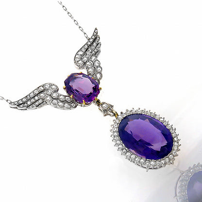 Antique 18.00ct Amethyst 1.20ct Diamond Necklace