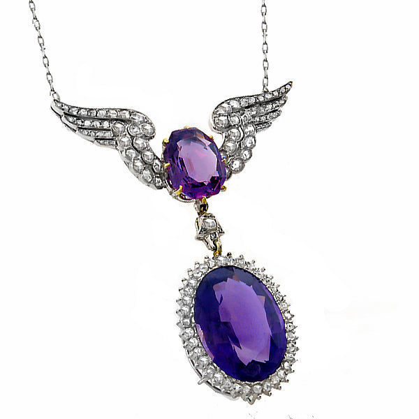 Antique 18.00ct Amethyst 1.20ct Diamond Necklace
