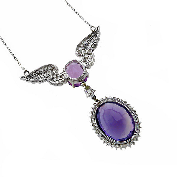 Antique 18.00ct Amethyst 1.20ct Diamond Necklace
