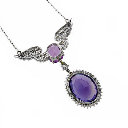 Antique 18.00ct Amethyst 1.20ct Diamond Necklace