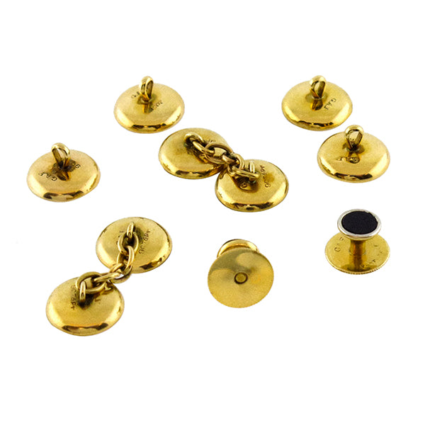 Antique 1900s Onyx 9k Yellow Gold Platinum Tuxedo Set